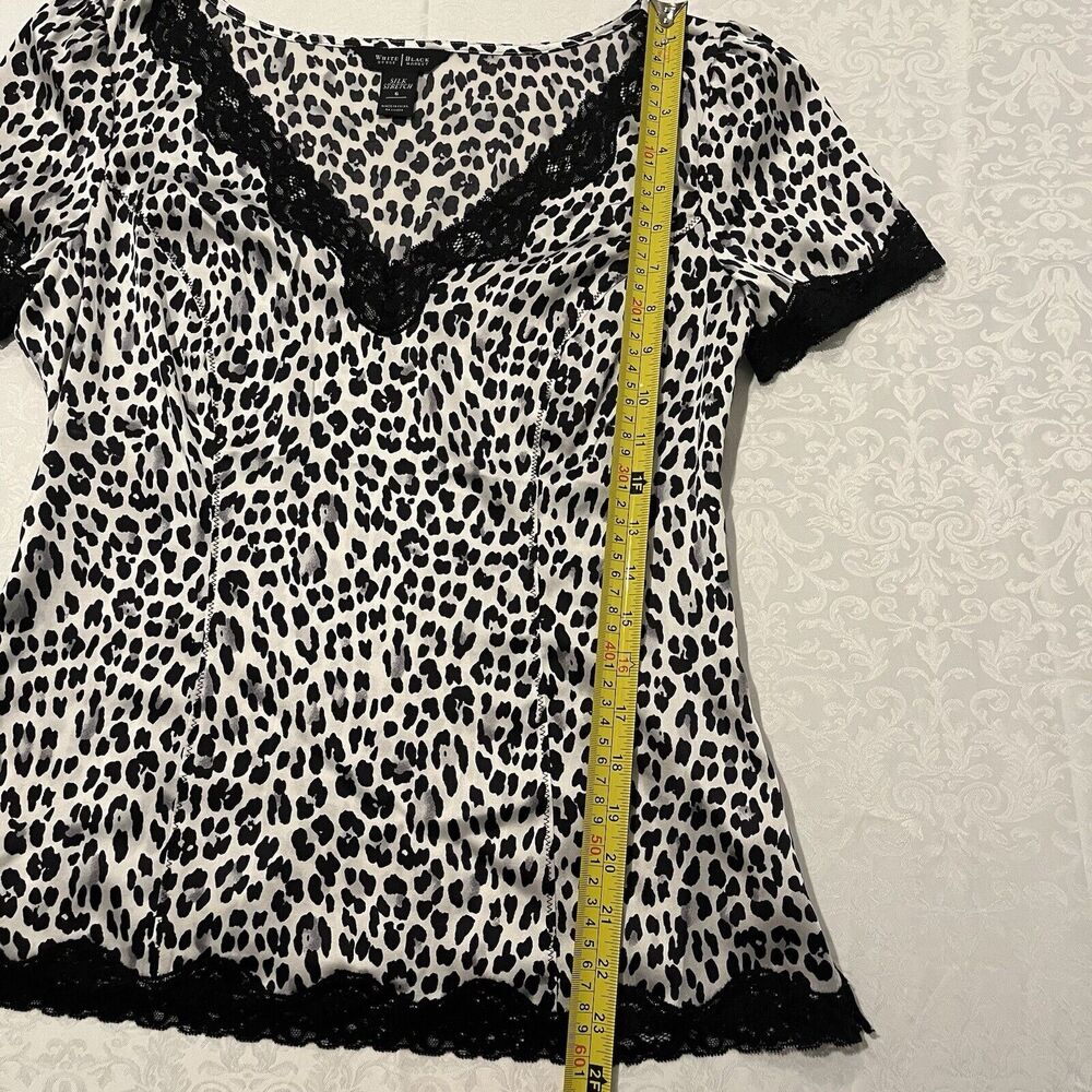 White House Black Market Sz 6 Animal Print Silk Lace Blouse/Top Side Zip Stretch - Picture 6 of 8